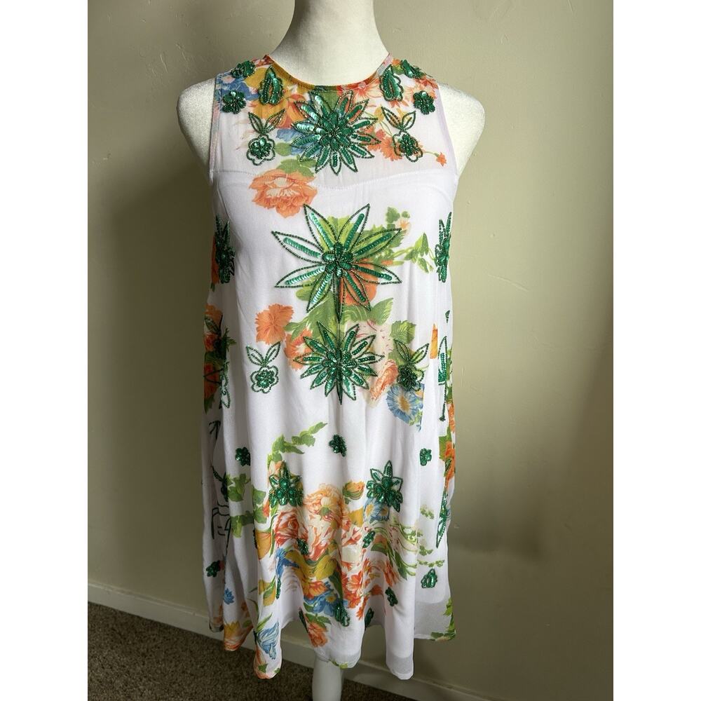 Raga Anthropologie Beaded Sequin Floral Mini Dress S Sleeveless Boho NWT - Picture 4 of 16